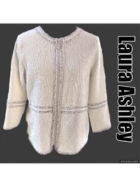 Laura Ashley Zip Up Jacket Top Searsucker Style White Size Medium